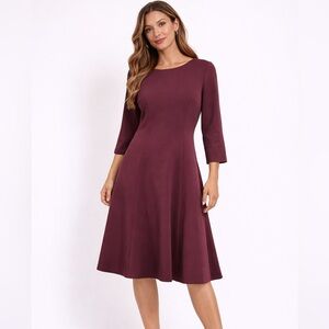 White House Black Market Wine 3/4 Sleeve Dress